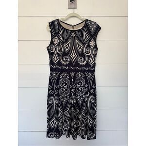 Fleur and Stone Women’s 10 Blue Tan Patterned Stretchy Dress
